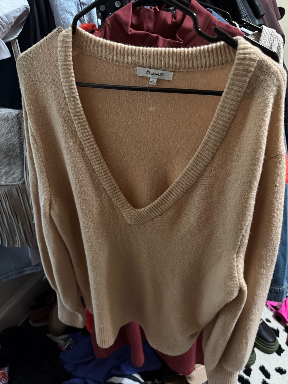 Madewell V-Neck Sweater in Camel Tan